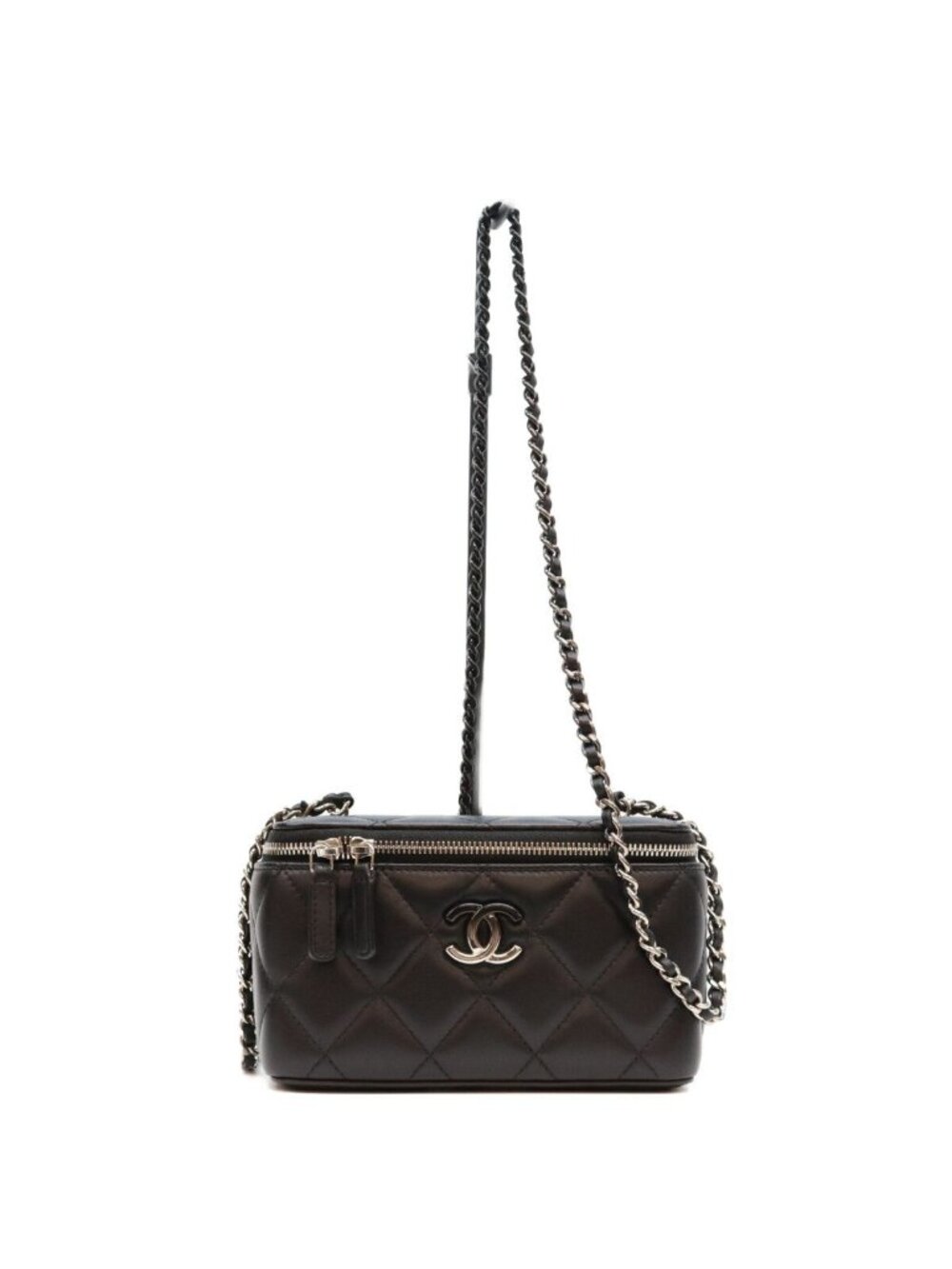 Chanel Black Silver Big CC Logo Vanity Shoulder Bag